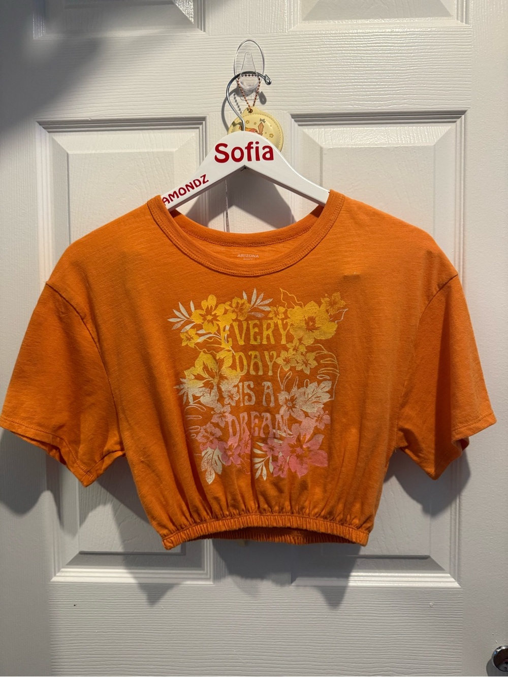 Arizona Jean Company Orange Tee with Yellow Floral Print never worn